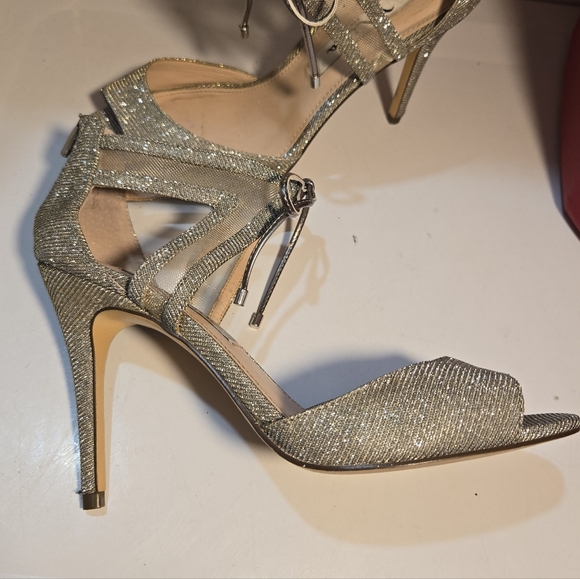 Nina's Dress Pump Women's Size 7 M Glitter Dress Heels Silver Caleya Tie Front - Picture 4 of 12